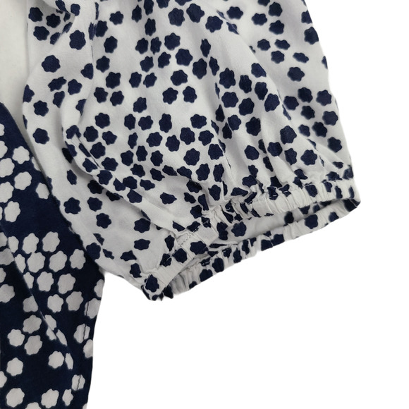 Boden Maya Top Contrast Print  VNeck White Navy - Picture 4 of 12